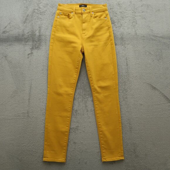 7 For All Mankind Jeans Women's 24 Mustard High-Waist Ankle Skinny 27" Inseam - Picture 1 of 16